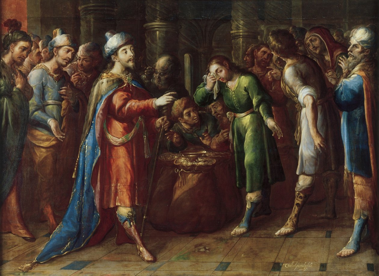 Jozef eist Benjamin op als zijn slaaf door Cristobal de Villalpando