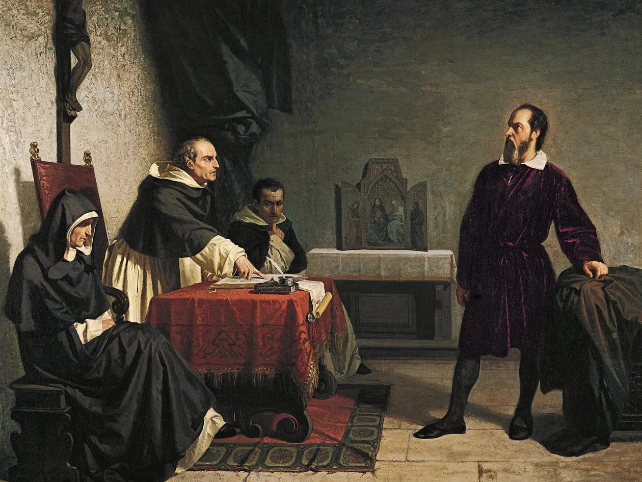 Galileo tegenover de Romeinse inquisitie door Cristiano Banti