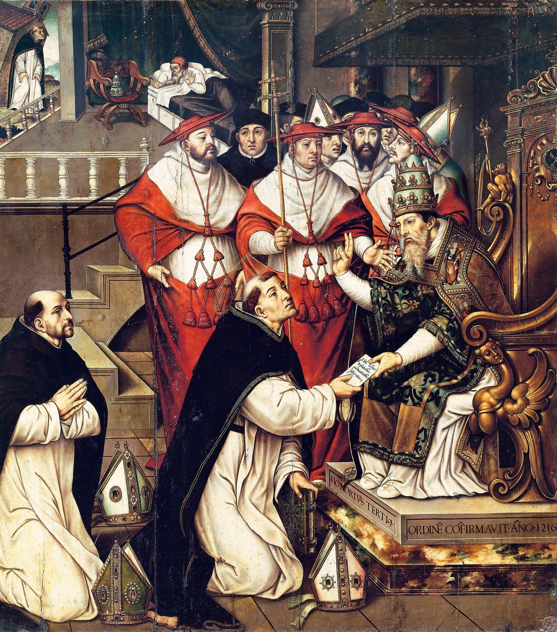 Honorius III (Cencio Savelli, paus van 1216 tot 1227) bevestigt de Orde van Sint Dominicus door Cristobal Llorens
