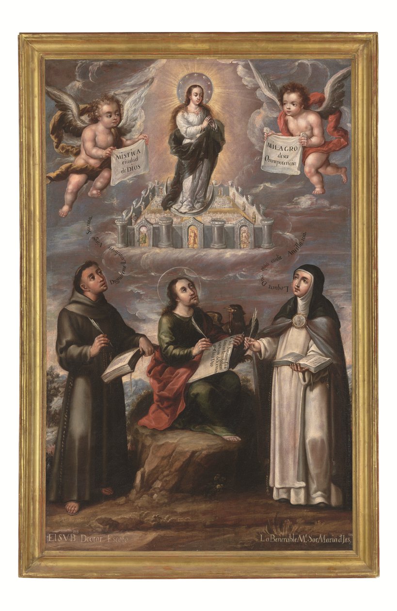 De mystieke stad van God, ca. 1700 (olieverf op doek) door Cristobal de (workshop of) Villalpando