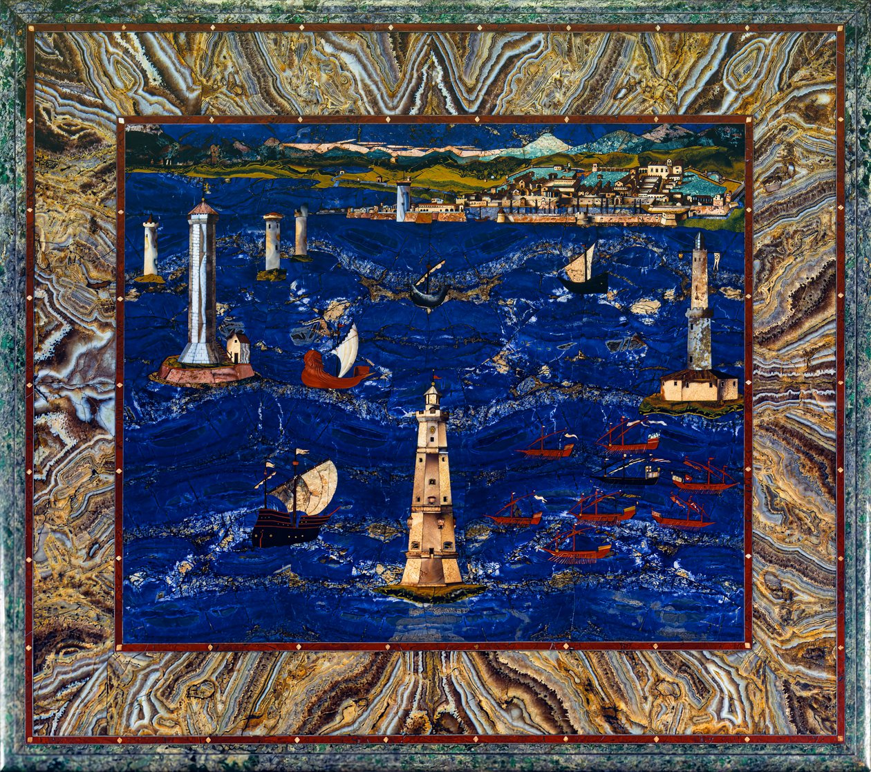 Tafel met voorstelling van de haven van Livorno door Cristofano & Ligozzi Jacopo (1547 1626) Gaffurri