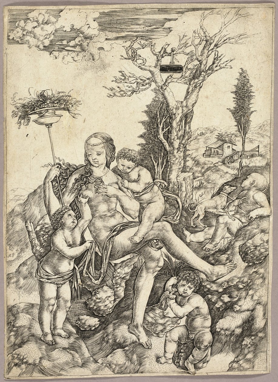 Een allegorie van overvloed door Cristofano Robetta