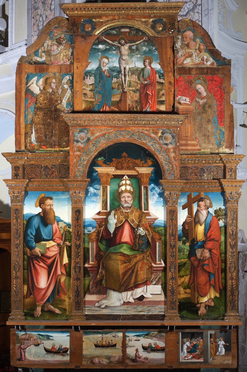Polyptiek van Sint Petrus in de stoel door Cristoforo (fl.1525 1578) (attr.to) Pancalino