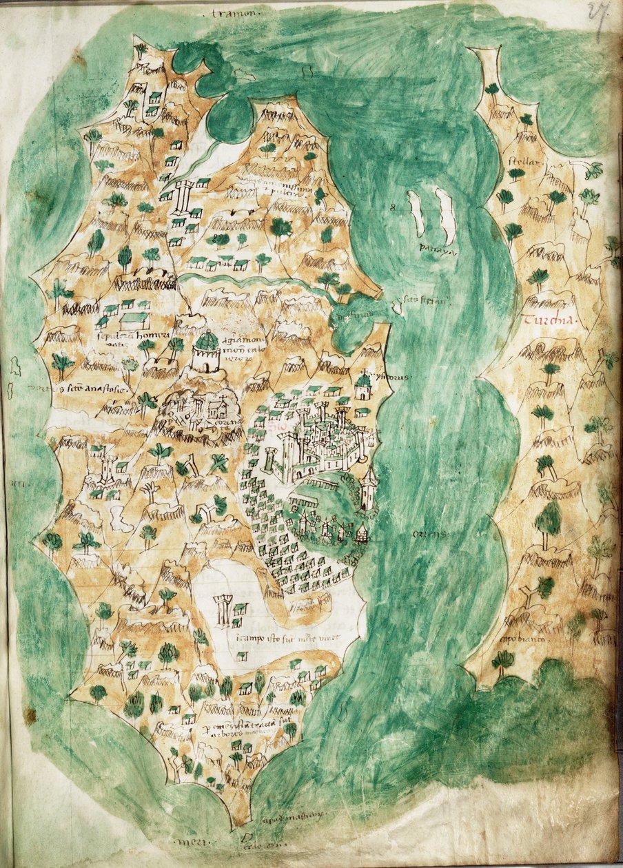 Een kaart van Khios en aangrenzend vasteland, ca. 1420 door Cristoforo Buondelmonti