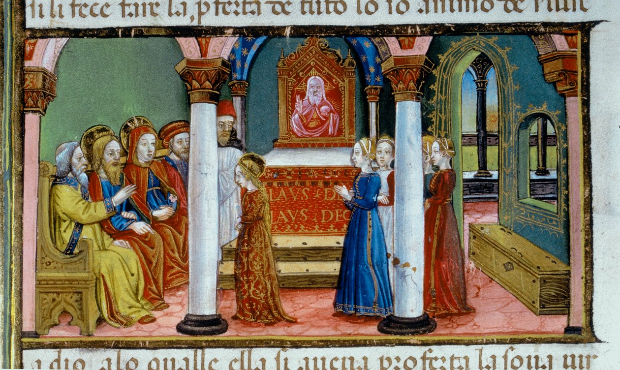 Verlichting die Maria toont die de gelofte van maagdelijkheid aflegt, in de Codex De Predis door Cristoforo De Predis
