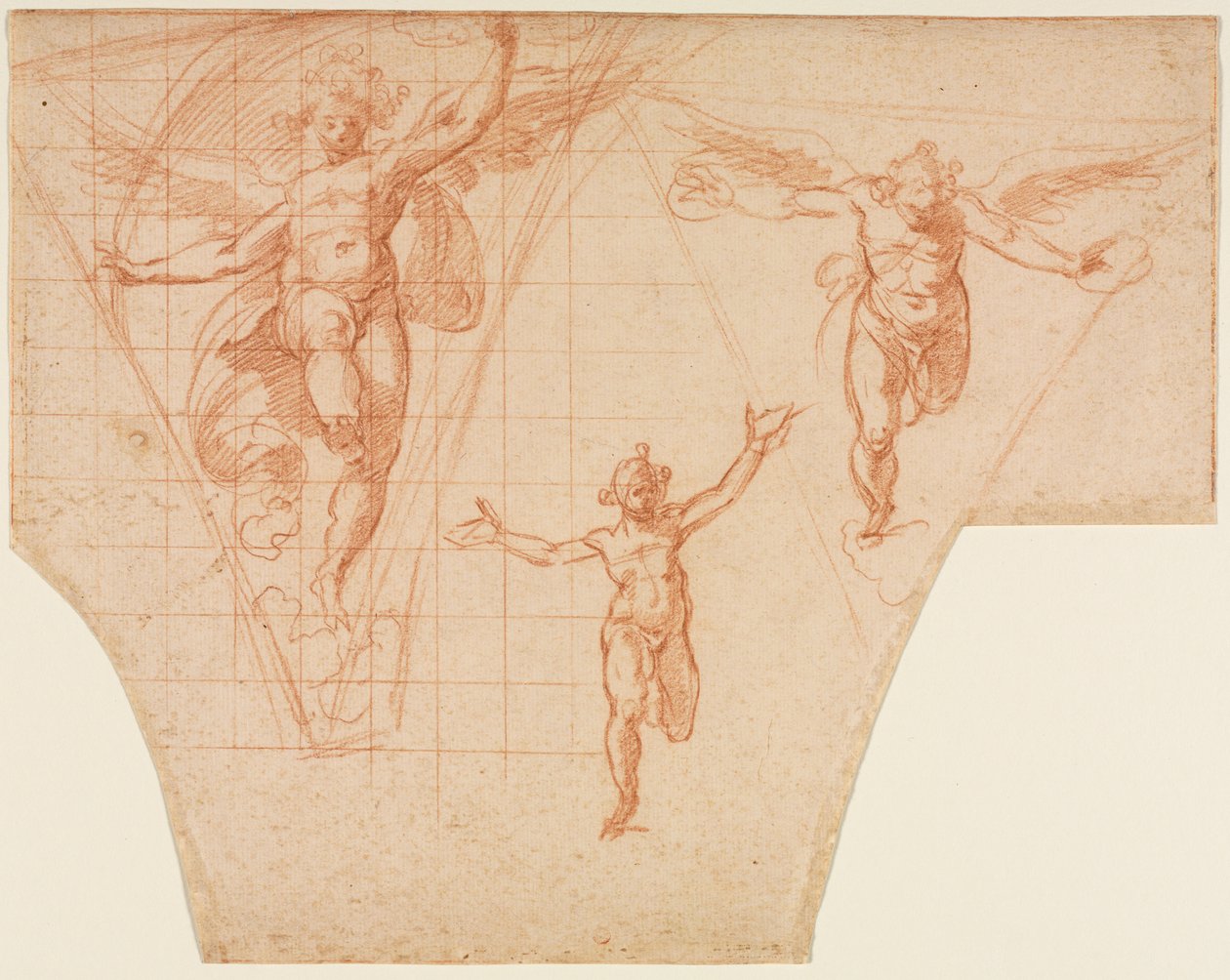 Drie Studies van Engelen voor een Pendentief (recto), Studies voor Christus Ontmoet Zijn Moeder (verso), 159 door Cristoforo Roncalli
