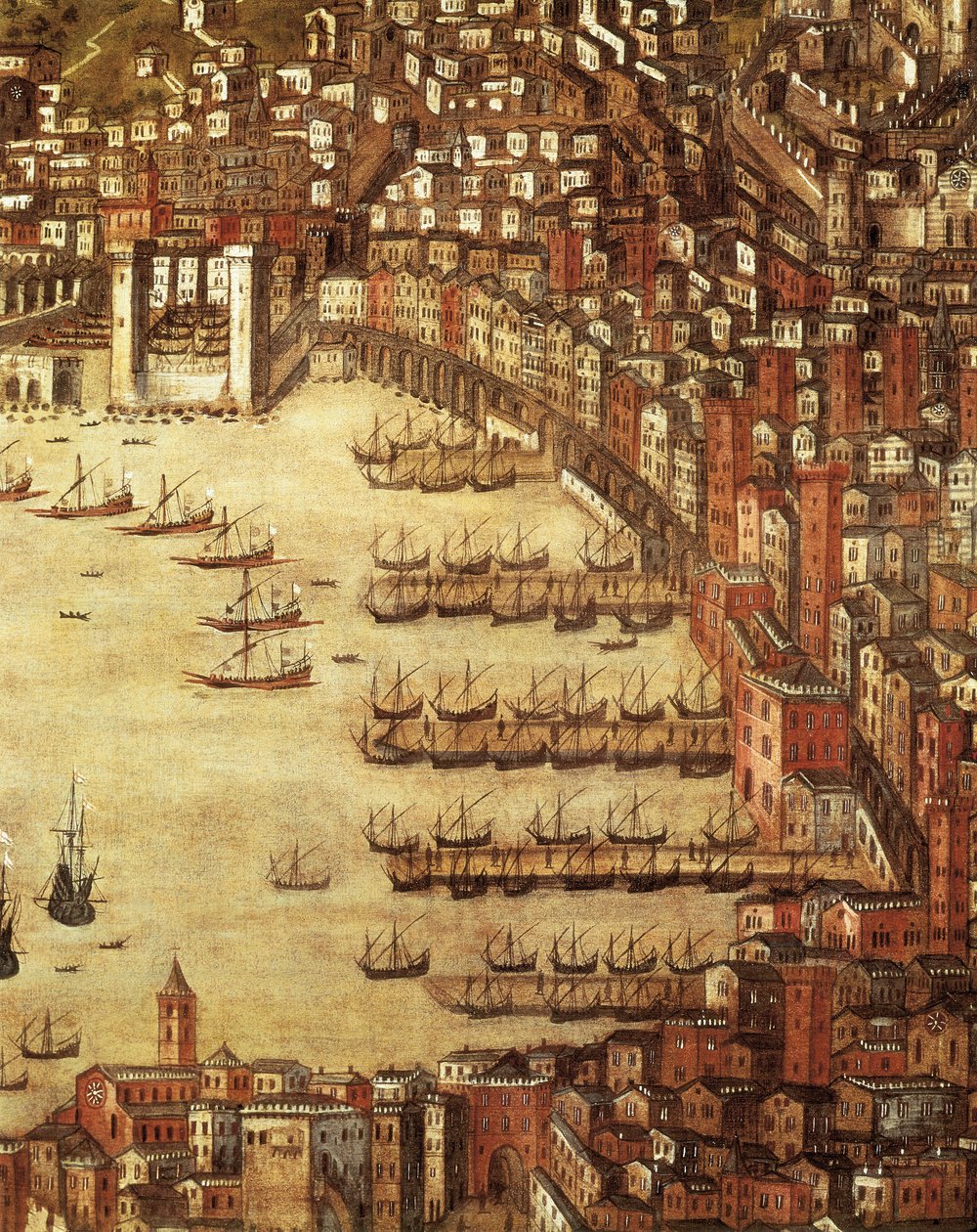 Uitzicht op Genua en zijn kasteel (detail) 1597 door Cristoforo de Grassi