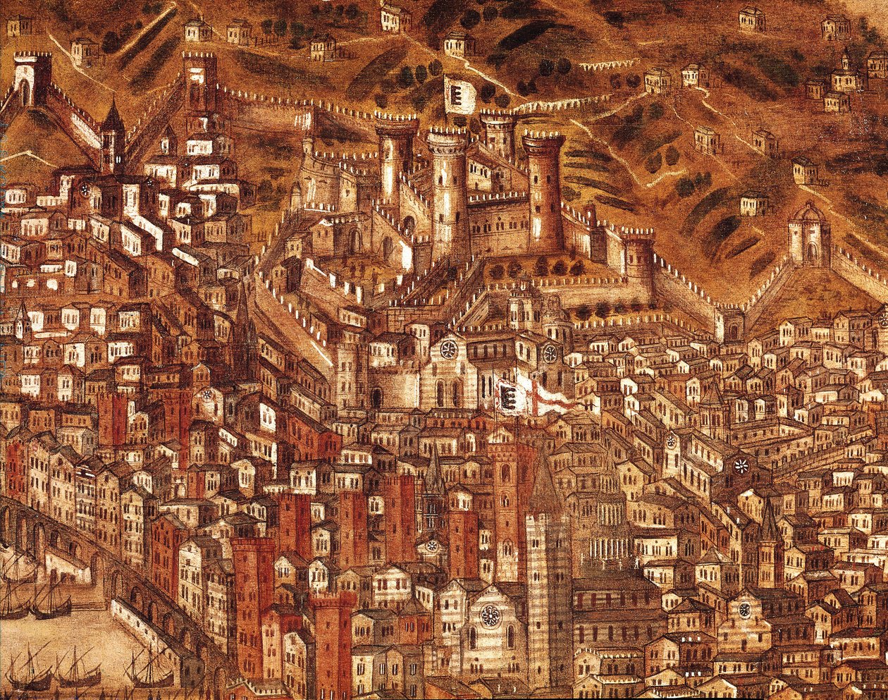 Uitzicht op Genua en zijn kasteel (detail) 1597 door Cristoforo de Grassi
