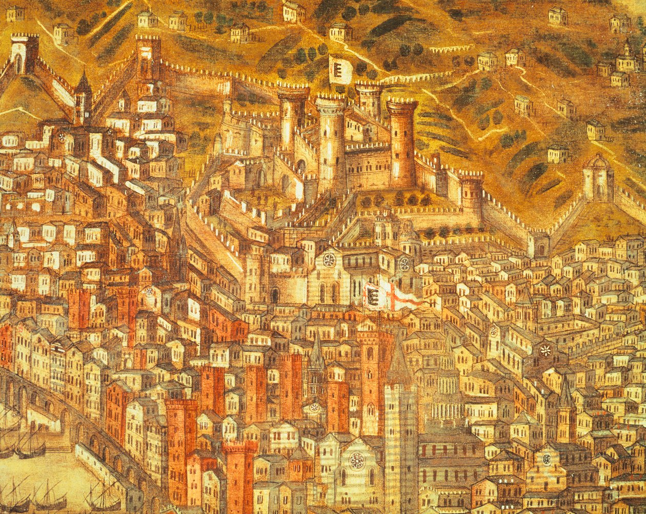 Uitzicht op Genua en zijn kasteel (detail) 1597 door Cristoforo de Grassi