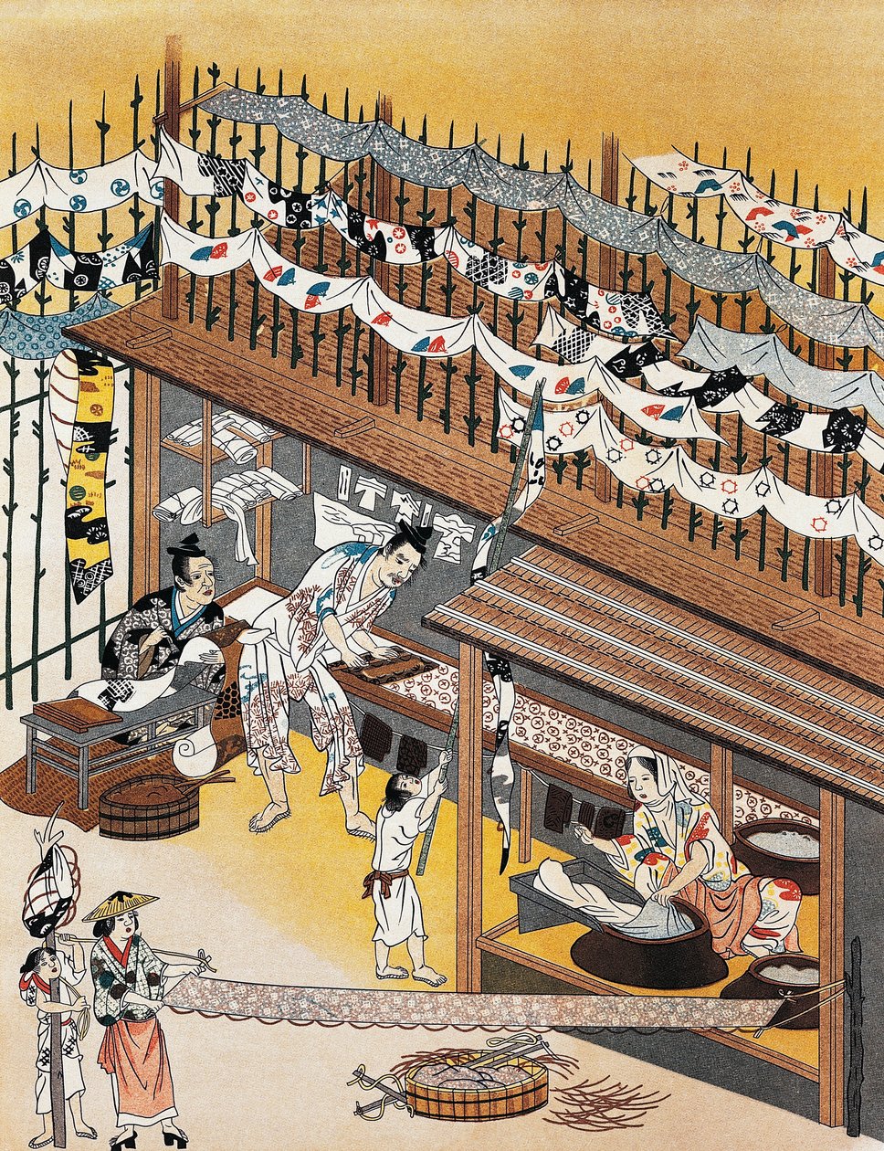 Ambachtslieden aan het werk, zijden schermen schilderen, Edo-periode (1600-1868) door Culture Edo