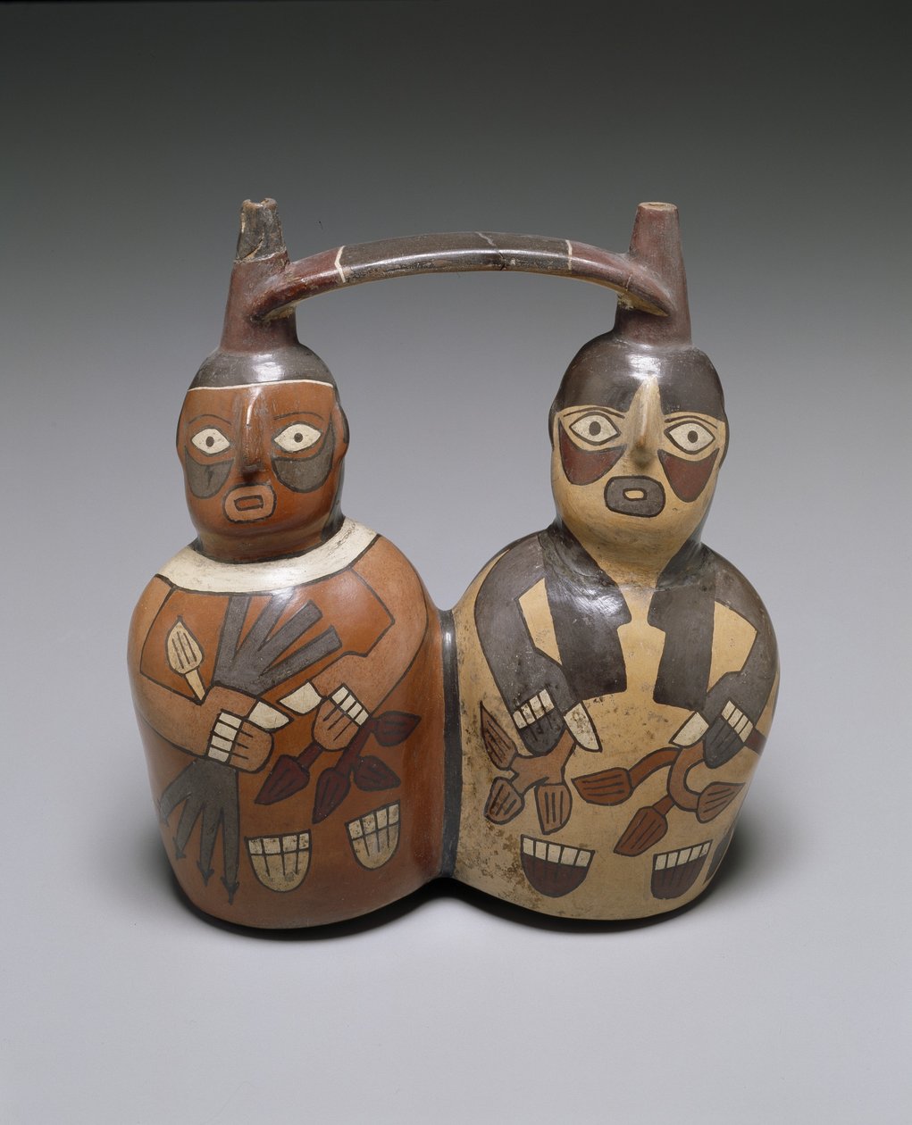 Dubbel-tuit vat met handvat: Twee figuren, Midden Nazca door Culture Nazca