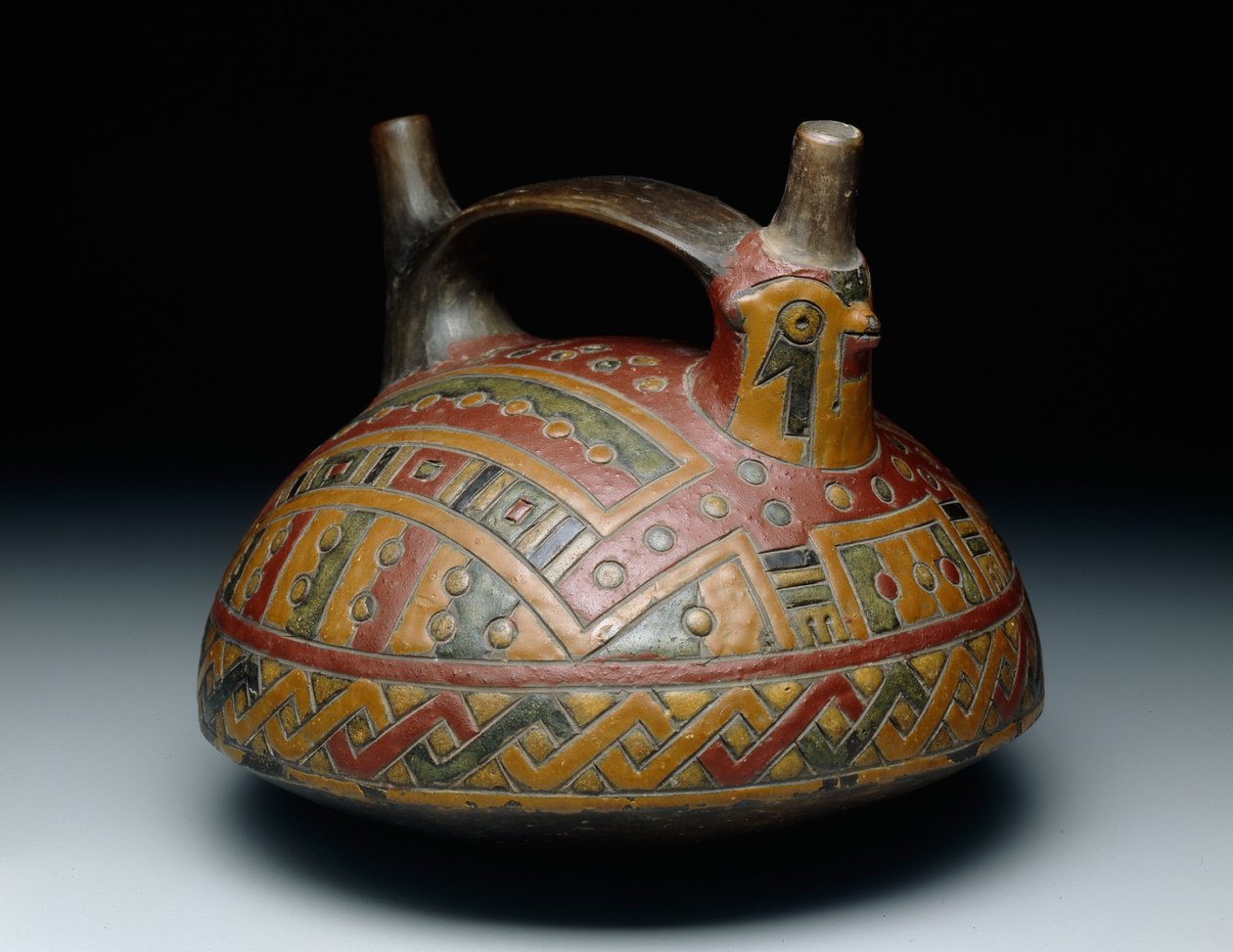 Dubbele tuit met handvat vat met een valk, Vroege Horizon, Epoch 8, c.500-400 v.Chr. door Culture Paracas