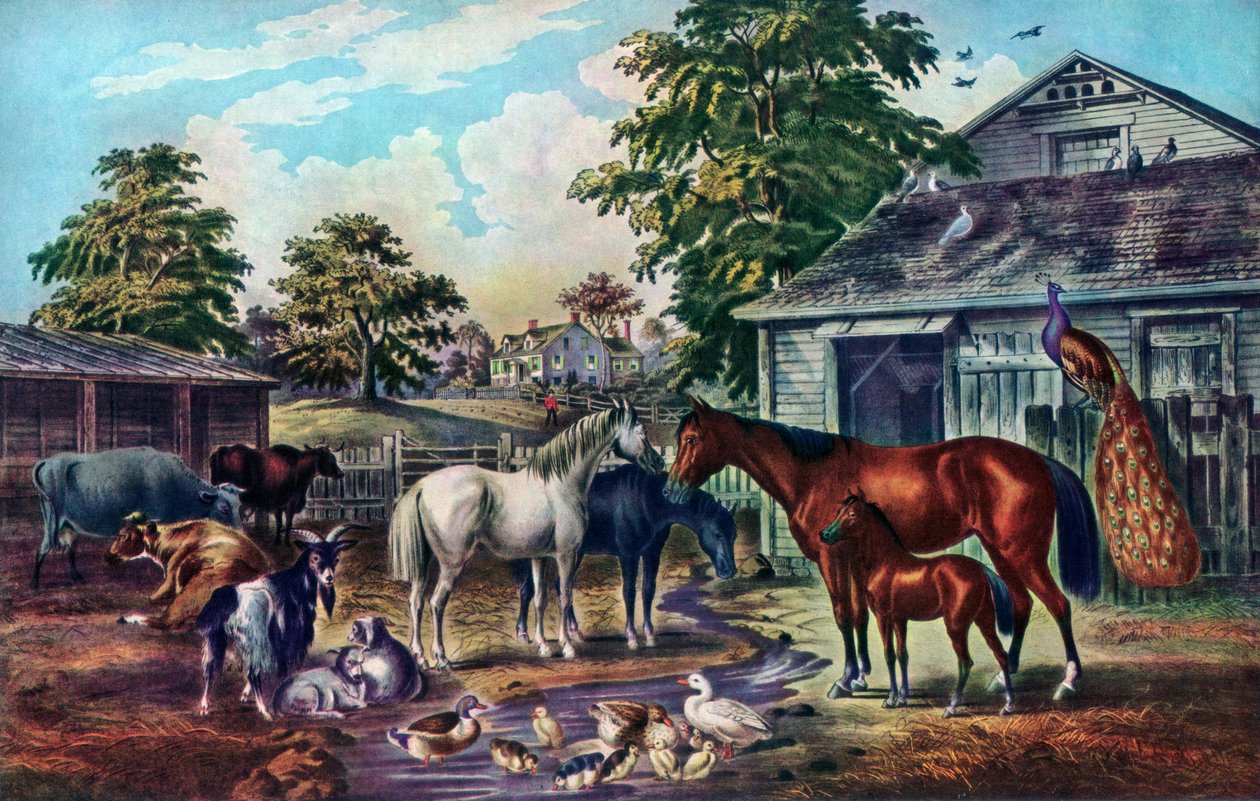 Amerikaanse boerderij in de ochtend, 1857 door Currier and Ives