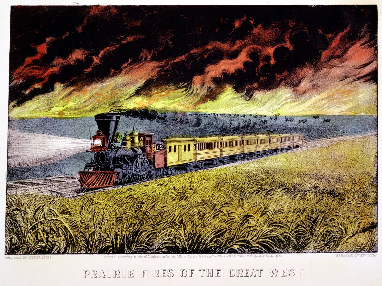 Prairiebranden van het Grote Westen, VS, 1871 door Currier and Ives