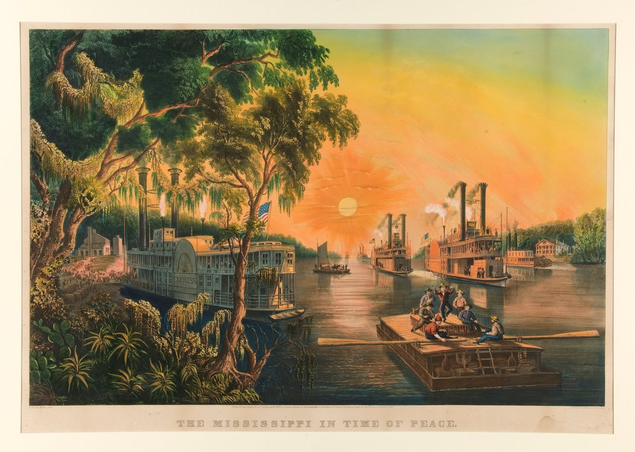 De Mississippi in Vredestijd door Currier and Ives