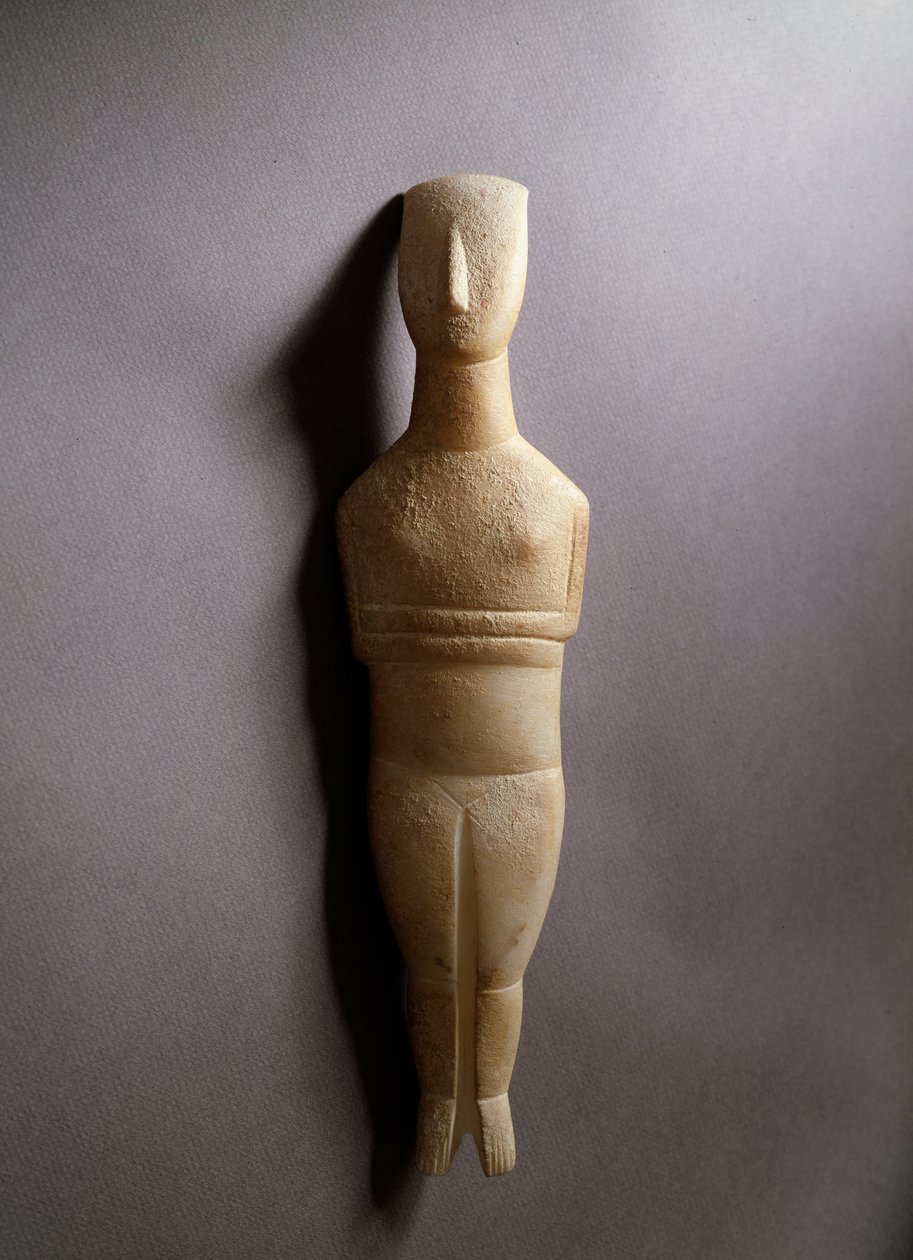 Schematische vrouwelijke figuur, wit marmer met oker inleg, 3200-2000 v.Chr. door Cycladic Cycladic