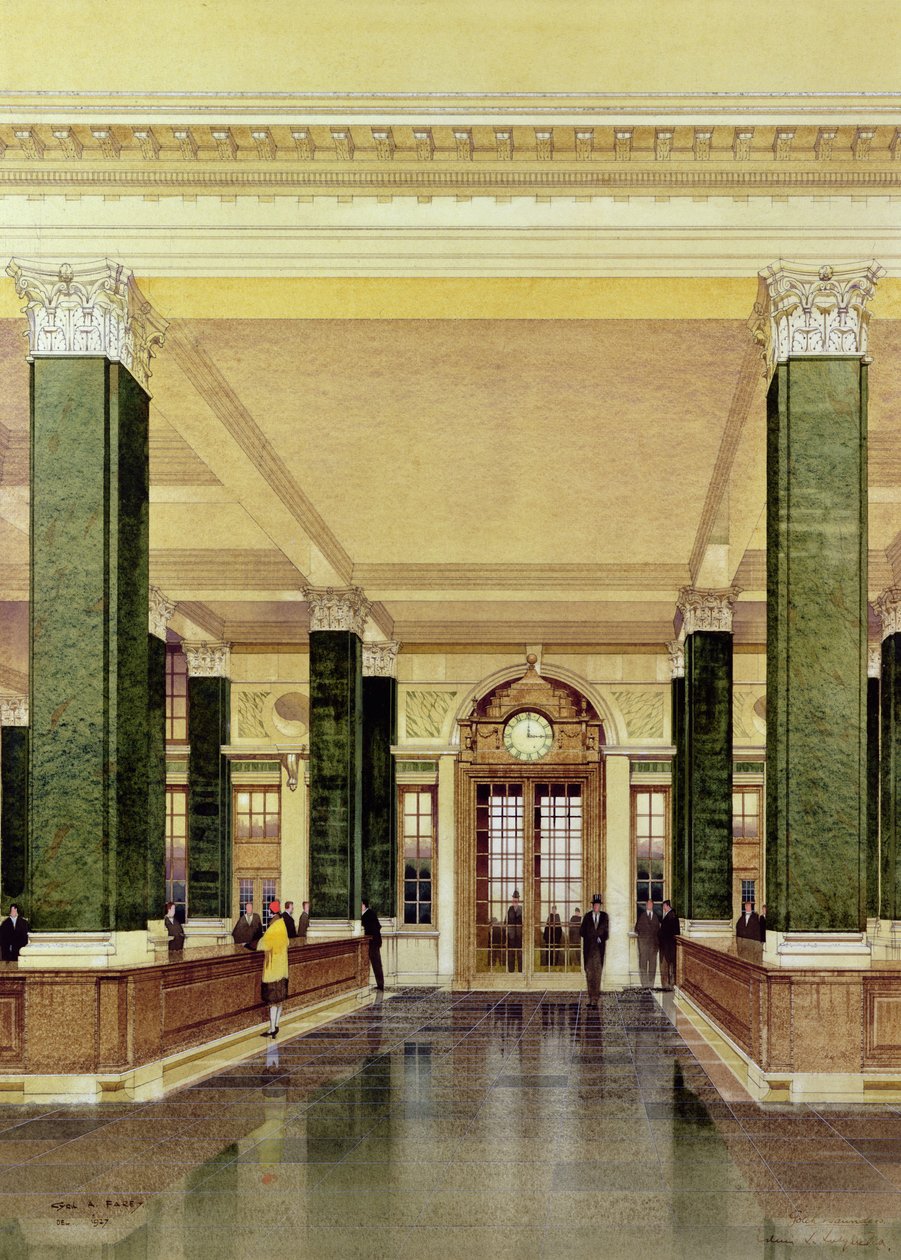 Interieur van de Midland Bank, Londen door Cyril Farey