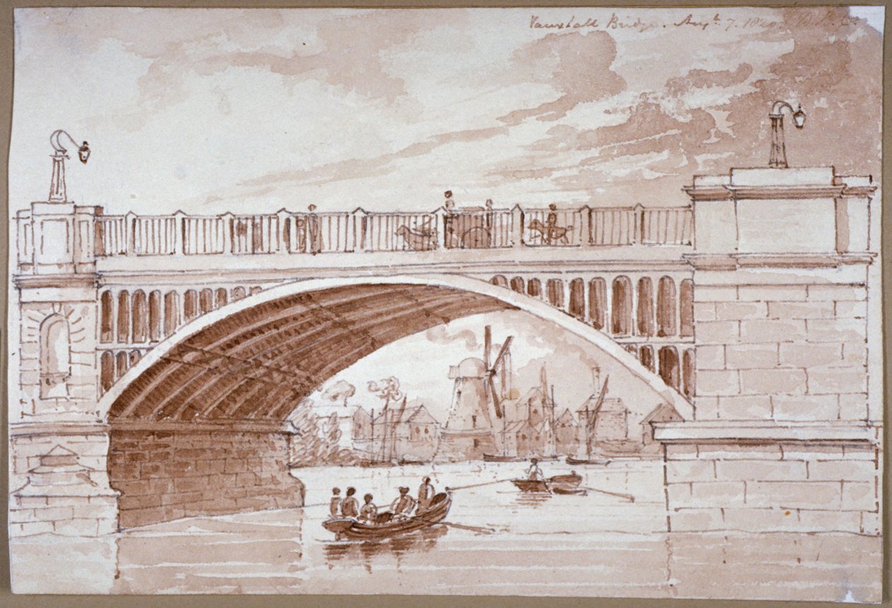 Uitzicht op een kleine boot die onder de Vauxhall-brug doorvaart, Londen door DHC