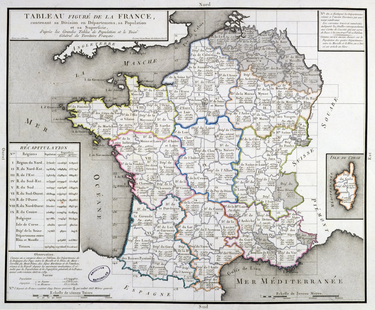 Kaart van Frankrijk met de departementale indelingen, 1798 door DHoudan