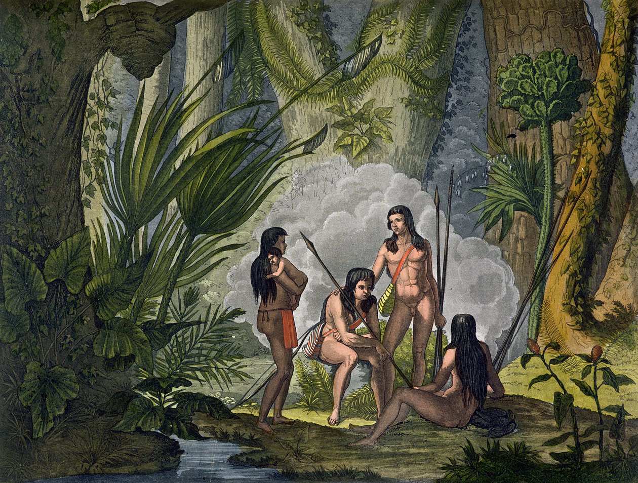 Camacani Stamleden in het bos in de Amazone jungle, Brazilië, uit 