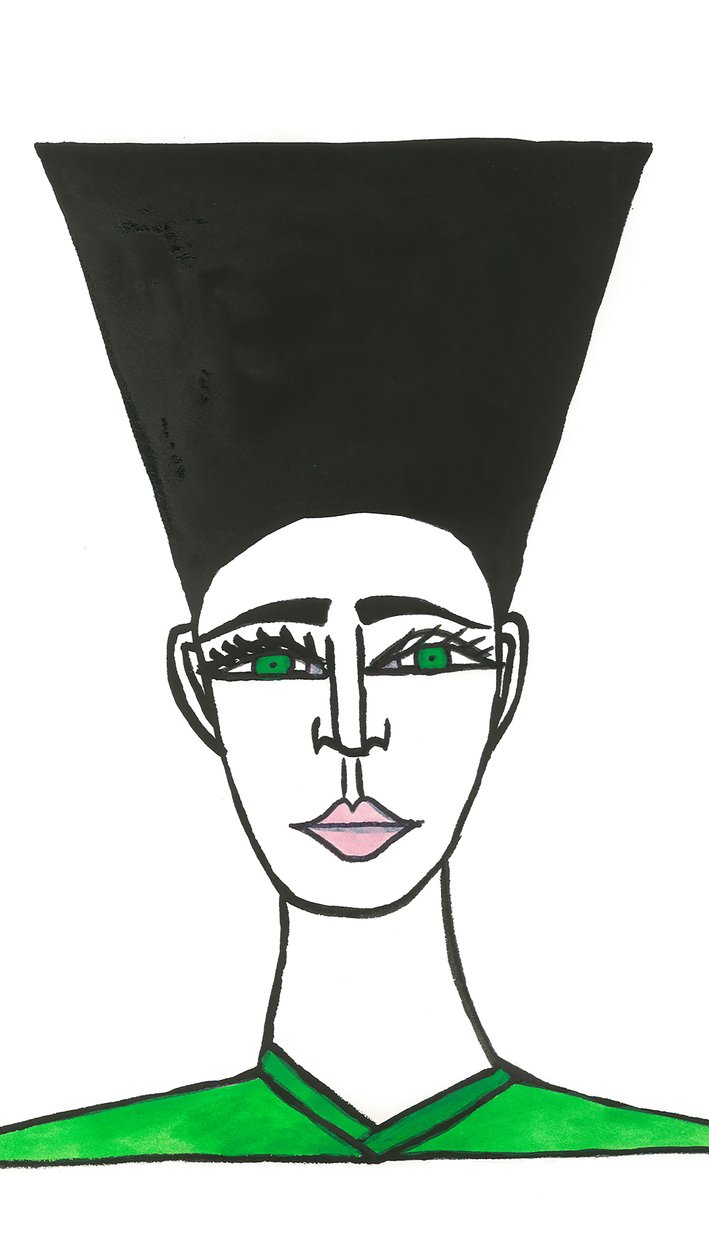 Afro Hair, 2024 (pen met verf op papier) door Daisy de Villeneuve