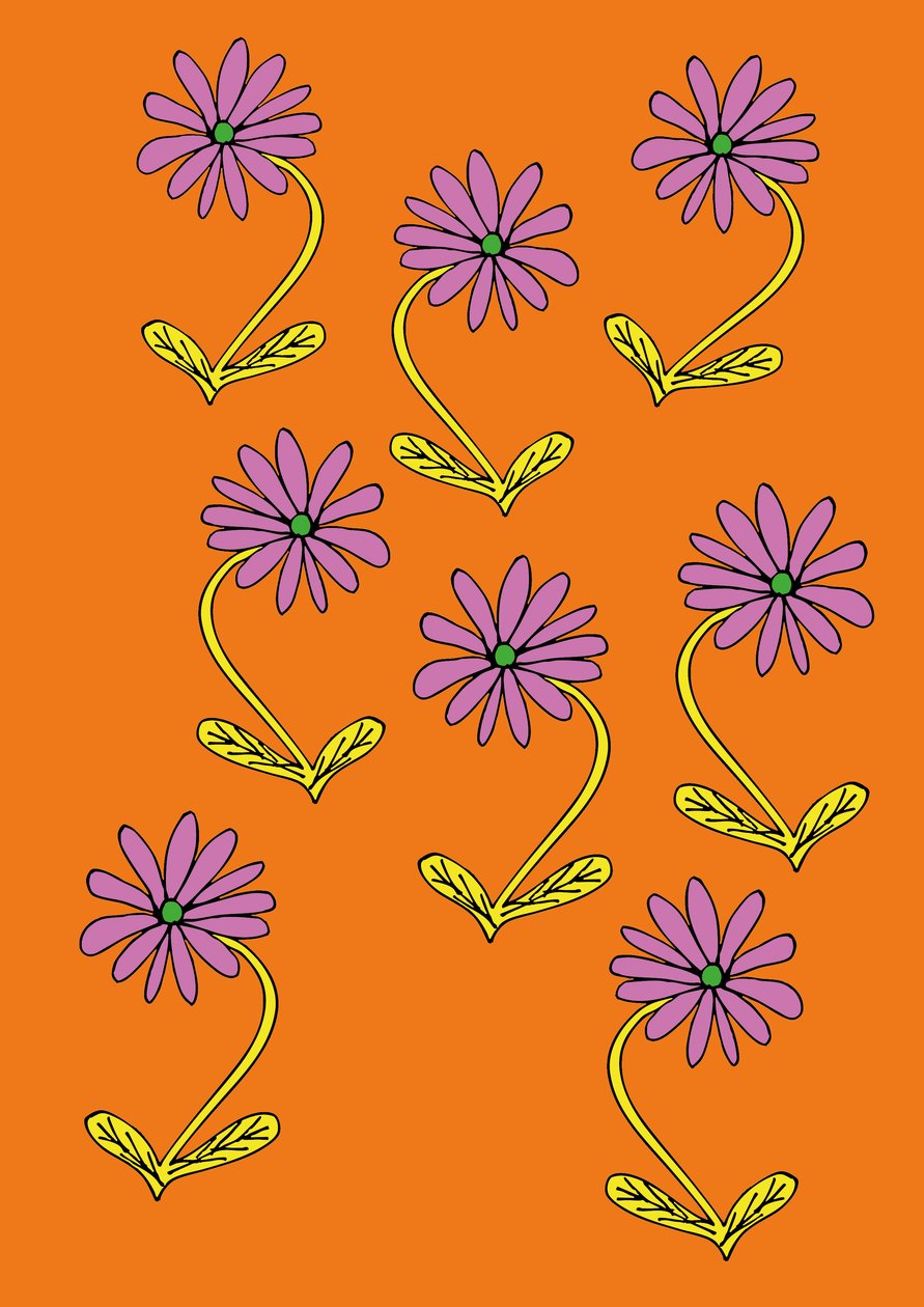 Madeliefjes herhalen oranje achtergrond (digitaal) door Daisy de Villeneuve