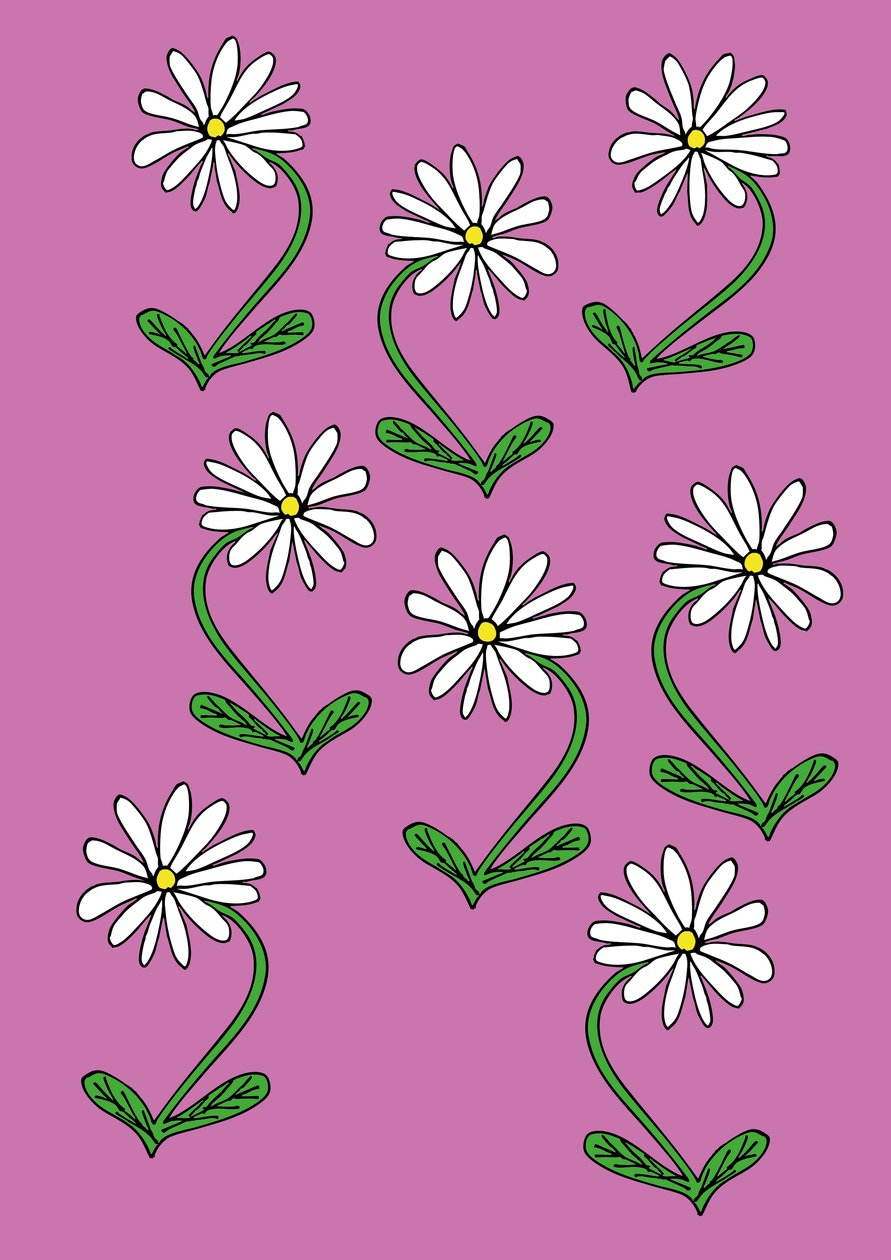 Madeliefjes herhalen roze achtergrond (digitaal) door Daisy de Villeneuve