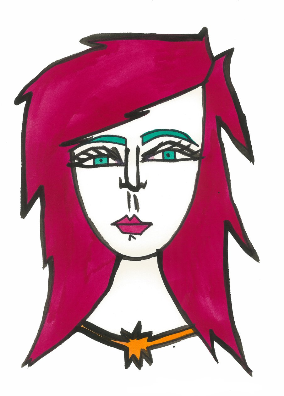 Donkerroze haar, 2024 (pen met verf op papier) door Daisy de Villeneuve