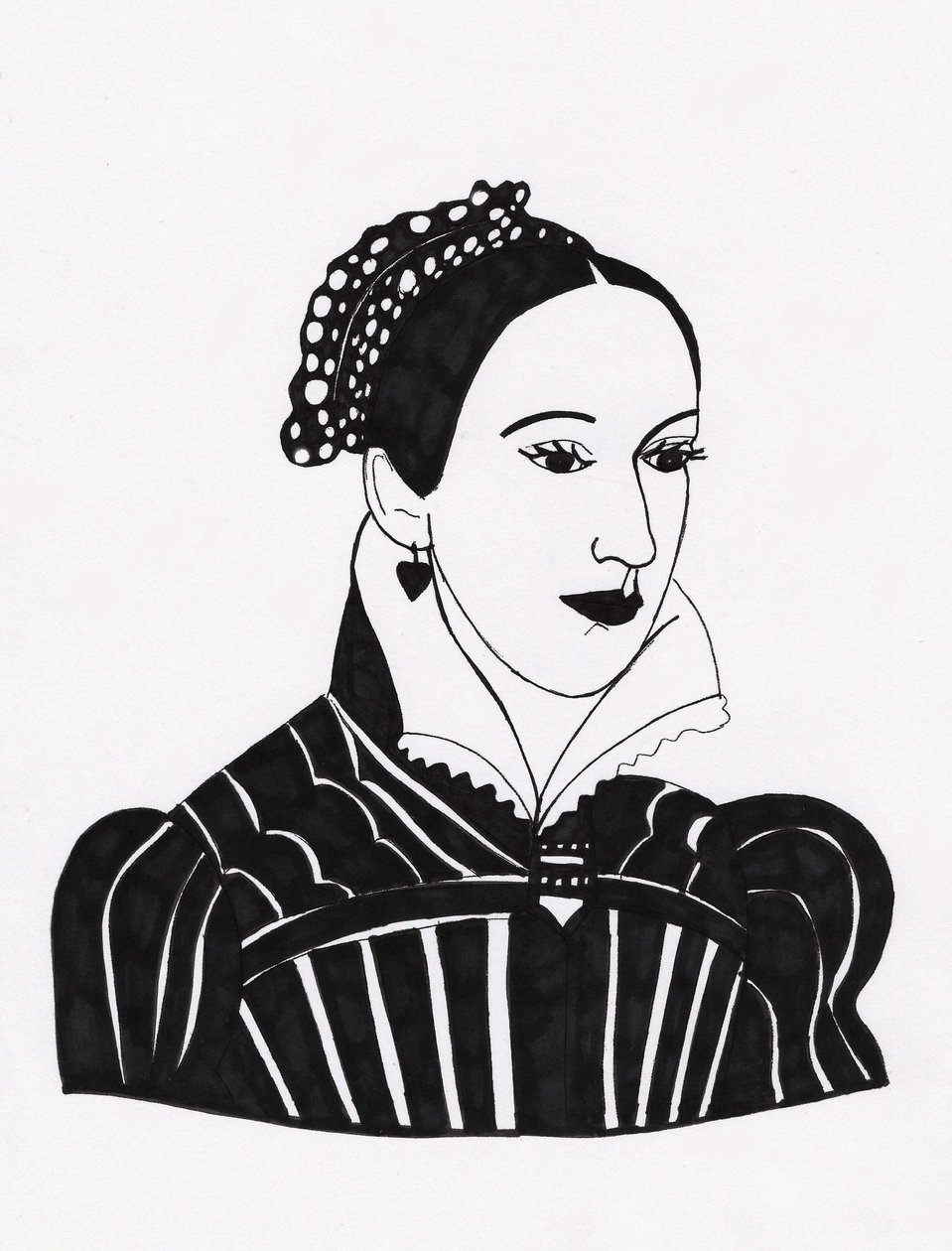 Mary Queen of Scots, 2017 (viltstift op papier) door Daisy de Villeneuve