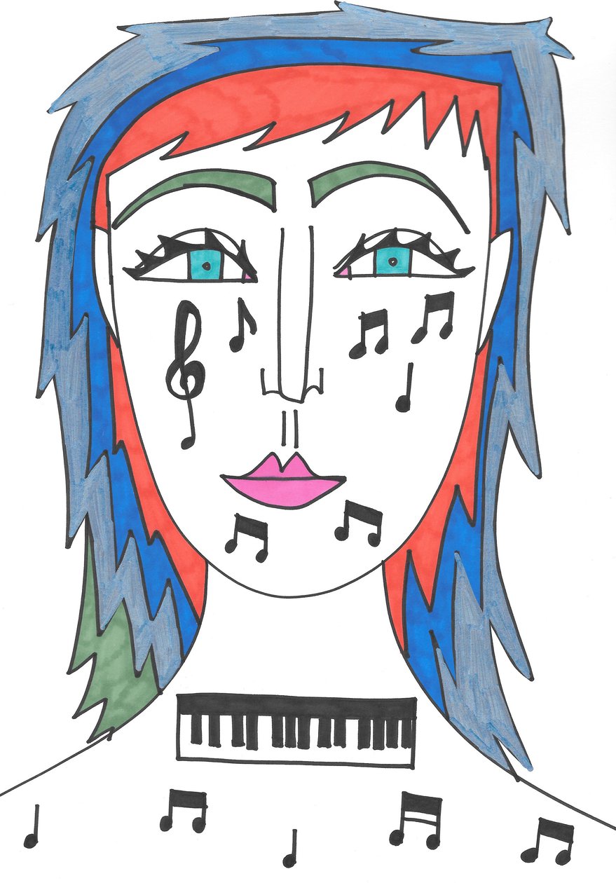 Muziek (viltstift op papier) door Daisy de Villeneuve