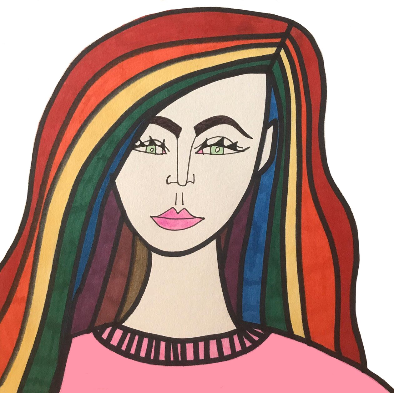 Regenbooghaar (viltstift op papier) door Daisy de Villeneuve