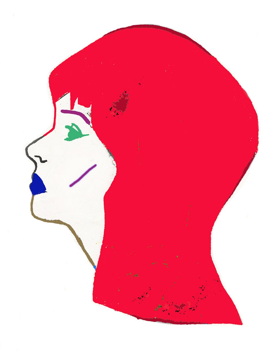 Rood hoofd, 2017 (viltstift en photoshop op papier) door Daisy de Villeneuve