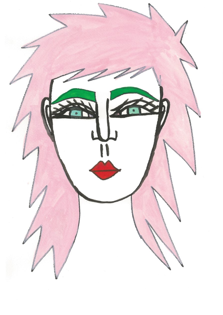 Shaggy roze haar, 2024 (pen met verf op papier) door Daisy de Villeneuve
