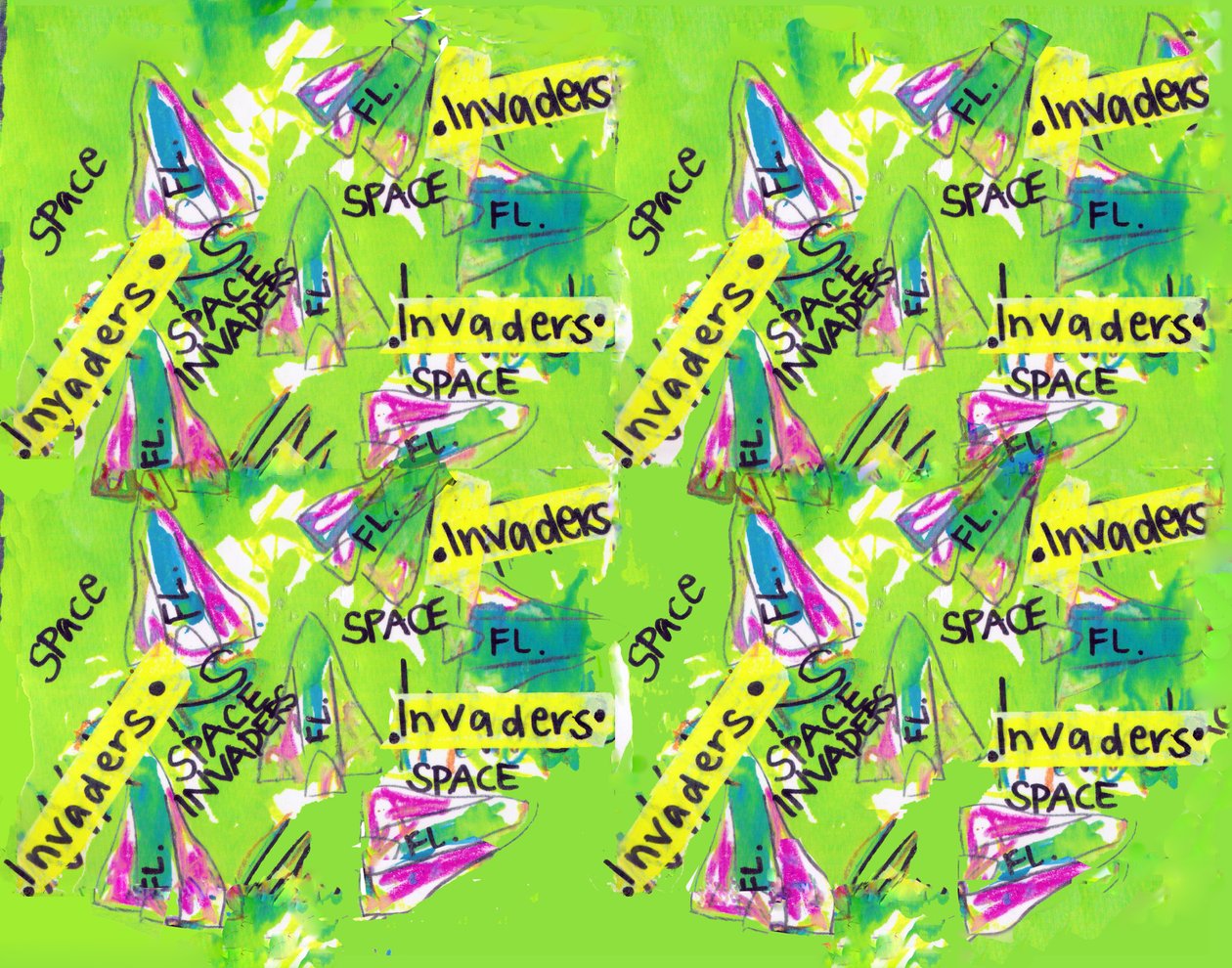 Space Invaders (aquarel, tape, pen, photoshop) door Daisy de Villeneuve