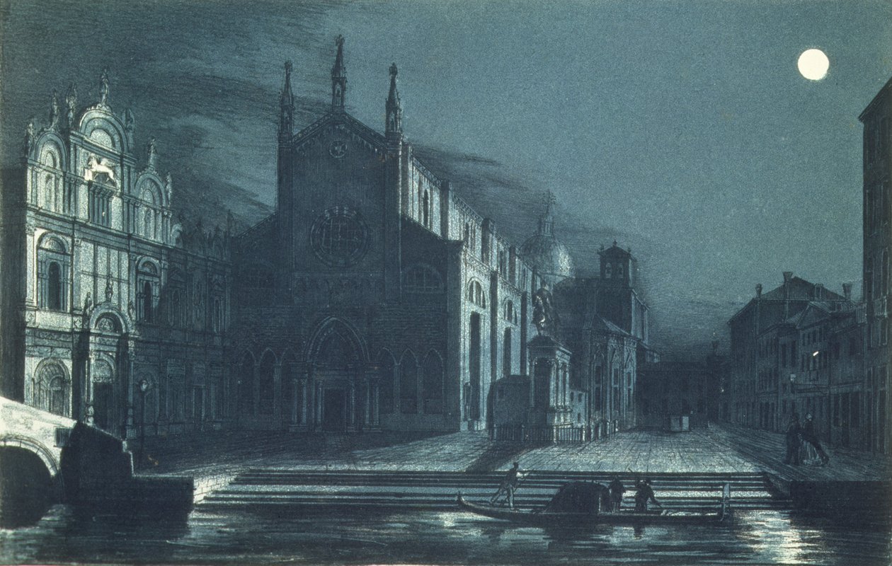 Nachtelijke scène van de kerk van SS. Giovanni en Paolo, Venetië, gegraveerd door Brizeghel door Dalda (after)