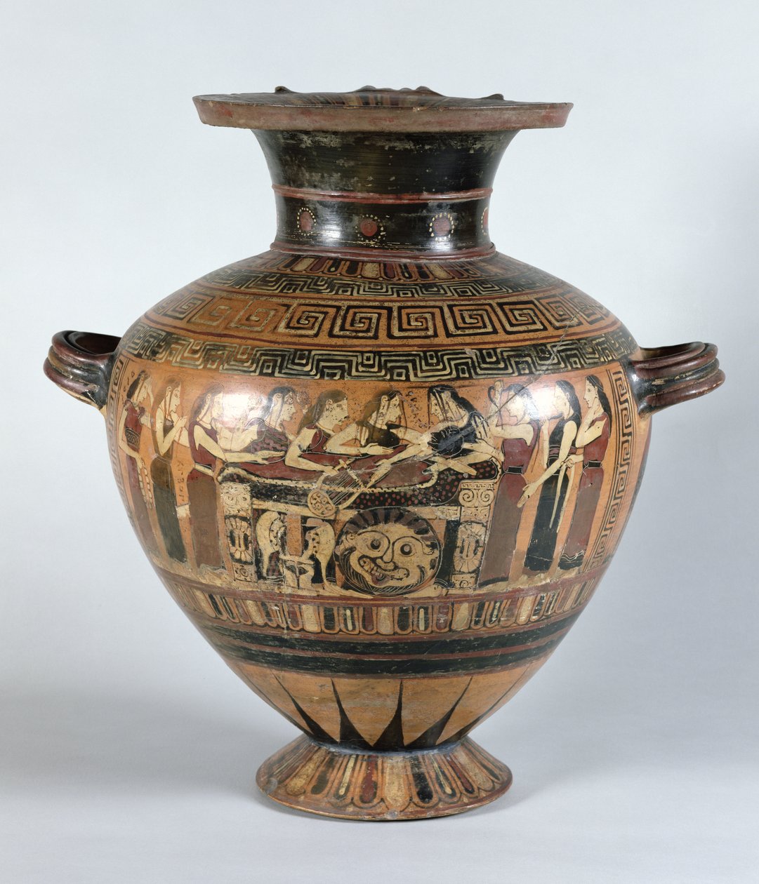Zwartfigurige hydria die de Nereïden toont die Achilles rouwen, ca. 560-550 v.Chr. (keramiek) door Damon Painter