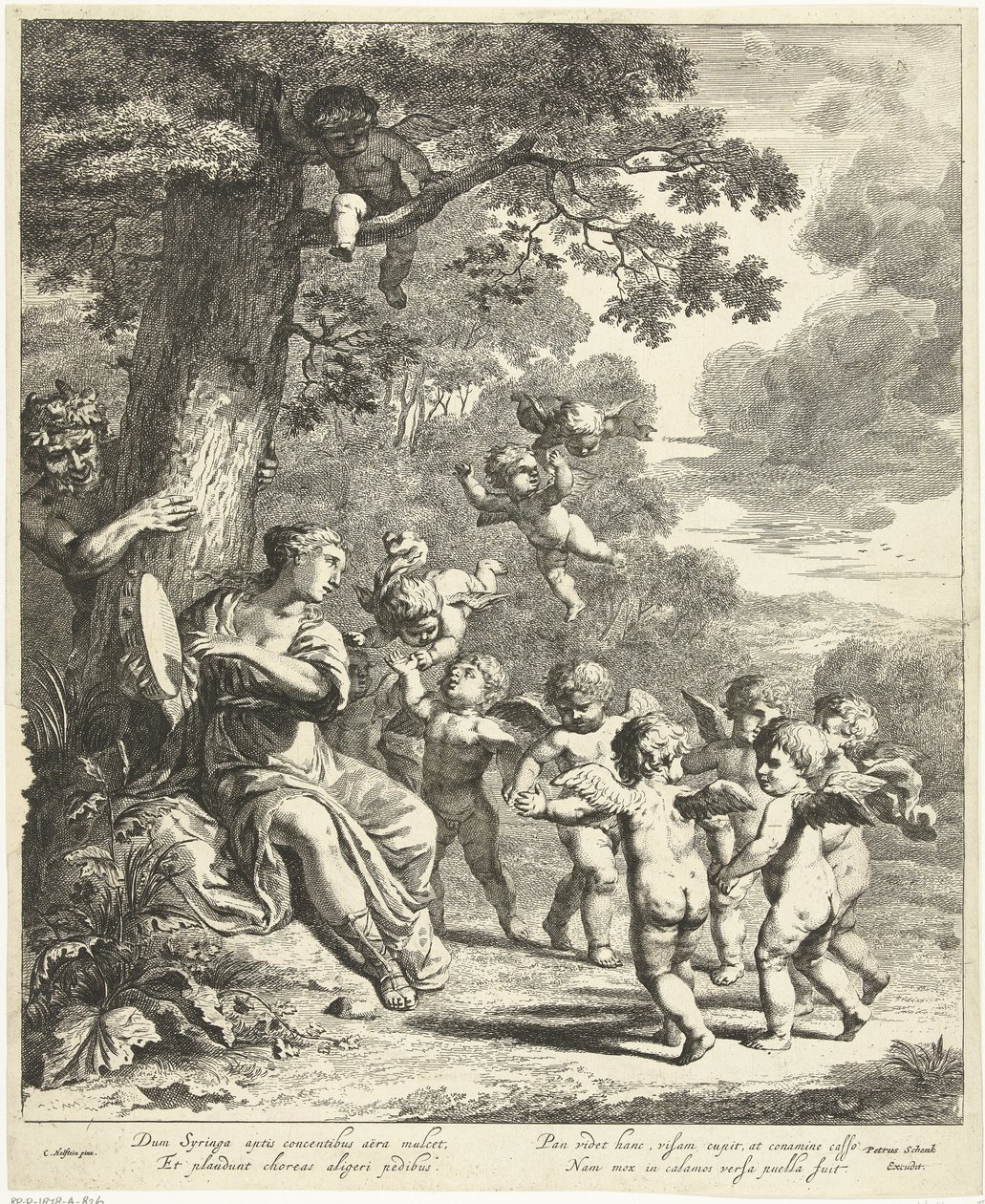 Pan en Syrinx met dansende putti door Dancker Danckerts