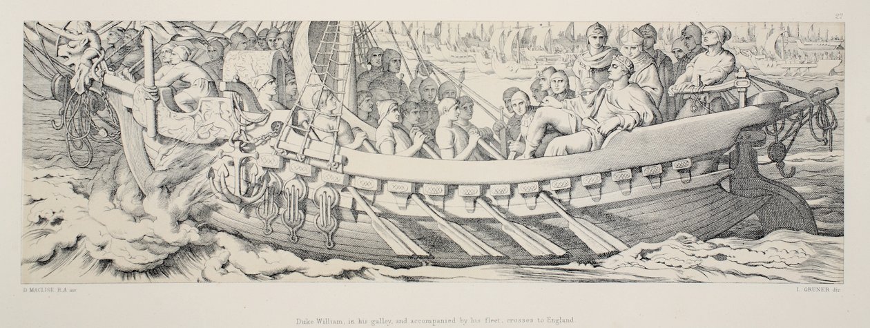 Hertog Willem, in zijn galei, en vergezeld door zijn vloot, steekt over naar Engeland, uit 