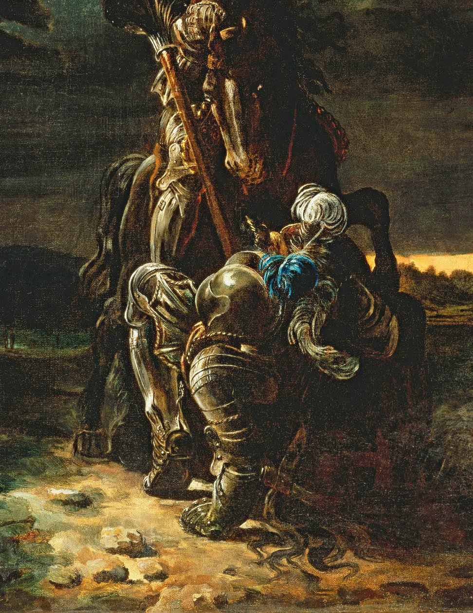 En in de Eerste Loop vielen ze, de Elfenridder viel Paard en Man (detail) door Daniel Maclise