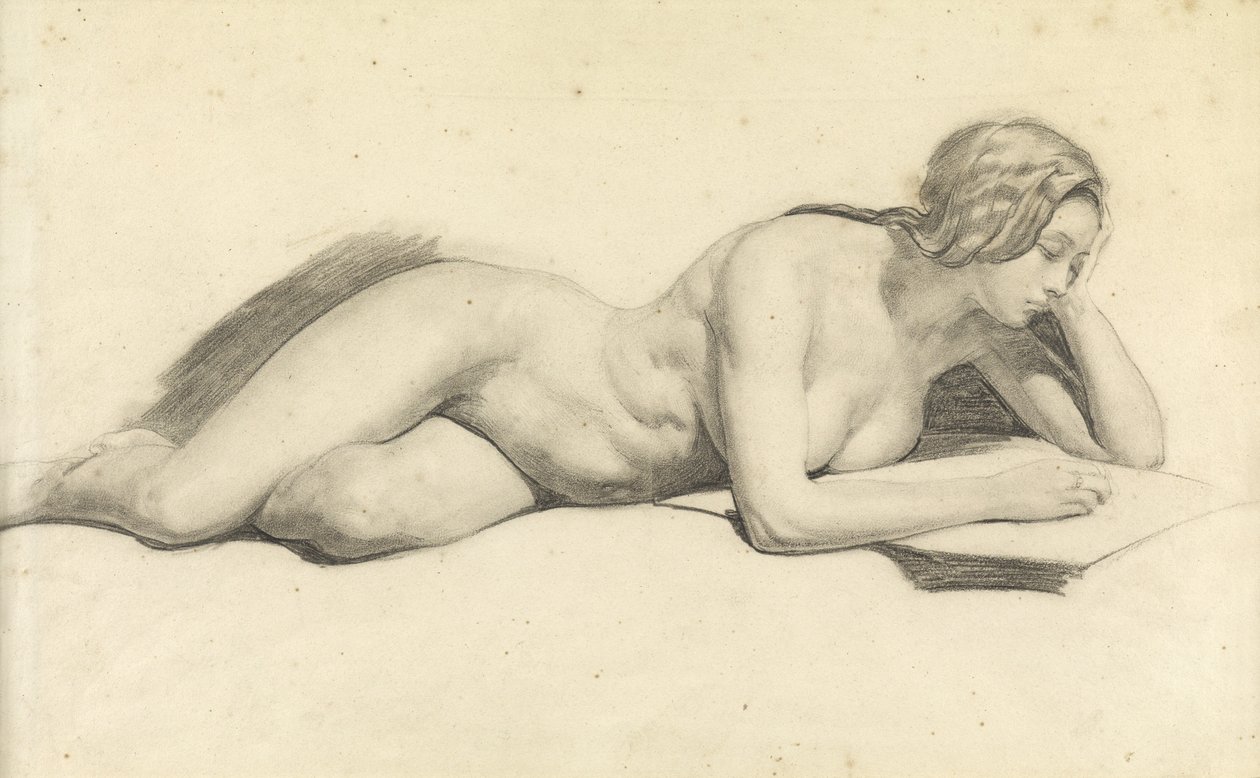 Studie van een naakte vrouw die leest door Daniel Maclise