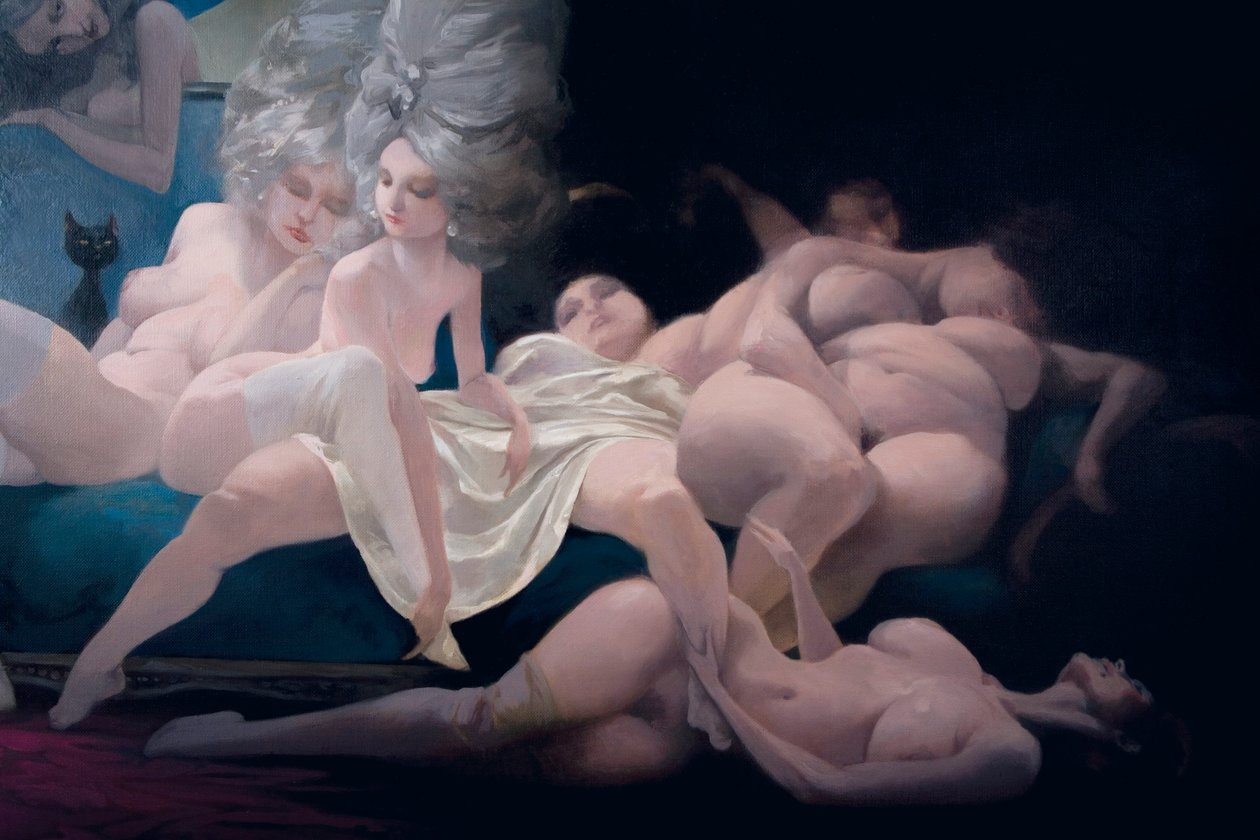 De jonge bruid en haar vrienden (detail), uit Blauwbaard door Charles Perrault (1628-1703) door Daniel Cacouault
