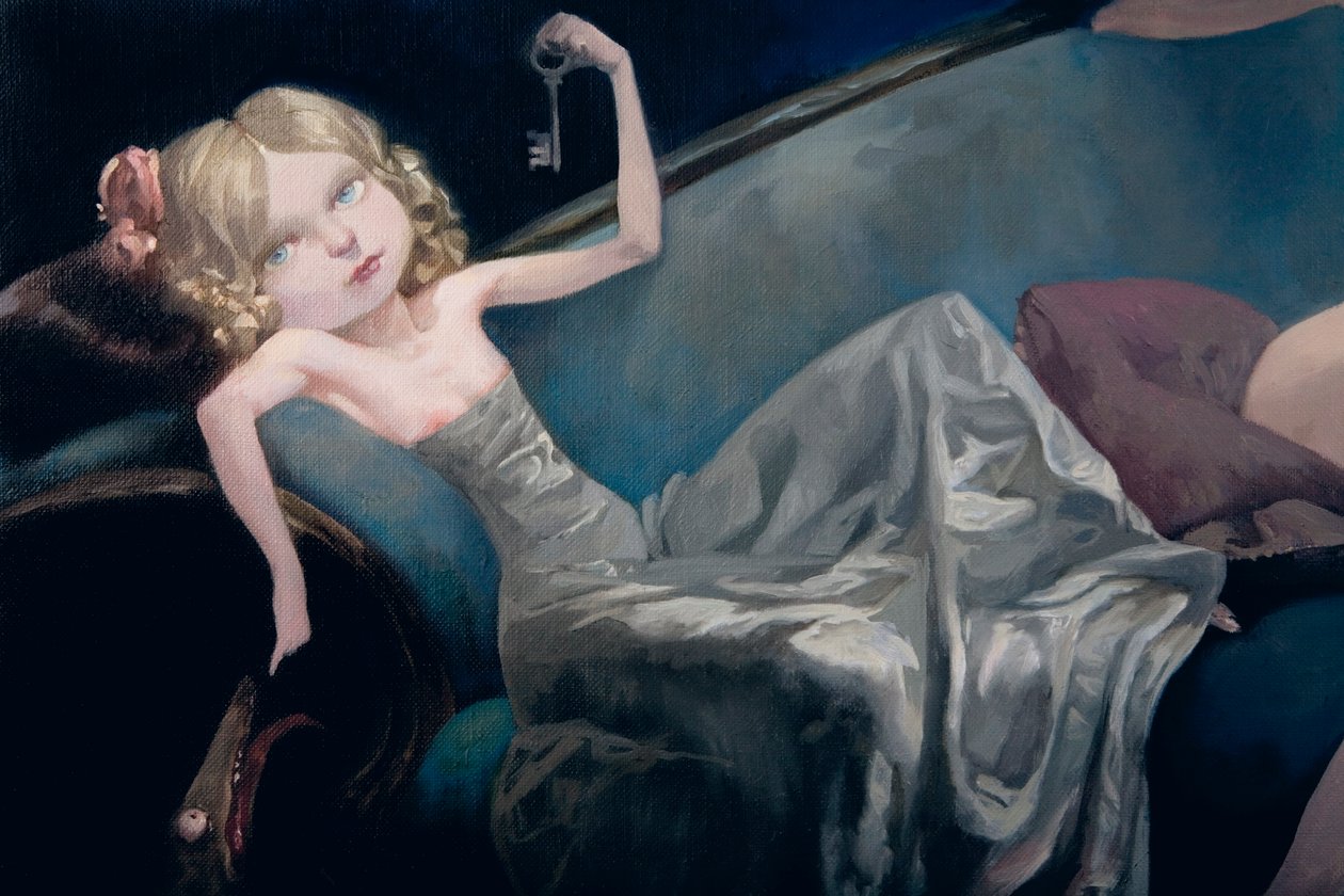 De jonge bruid en haar vrienden (detail), uit Blauwbaard door Charles Perrault (1628-1703) door Daniel Cacouault