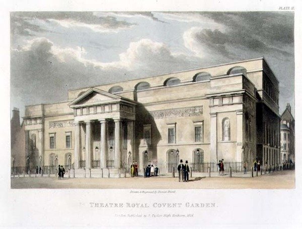 Theatre Royal, Covent Garden, in Londen, ontworpen door Robert Smirke in 1809 door Daniel Havell