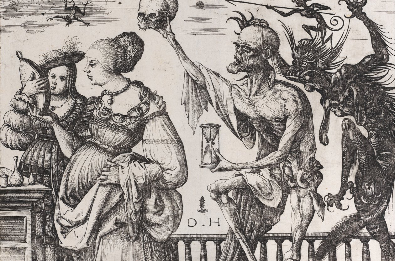 De Dood en de Duivel Verrassen Twee Vrouwen, ca. 1515 door Daniel Hopfer