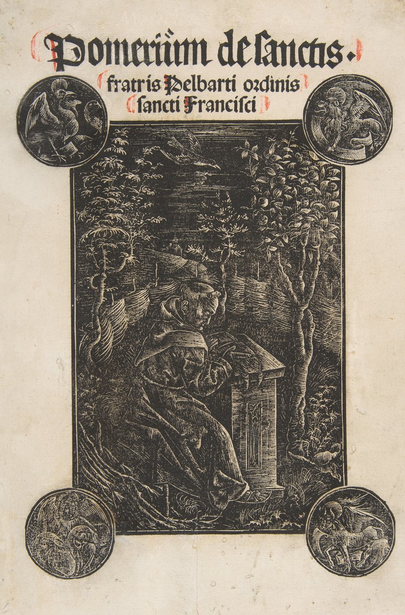 De Franciscaner, Pelbart van Temesvar, Studerend in een Tuin Schr. 2876, 1502 door Daniel Hopfer.