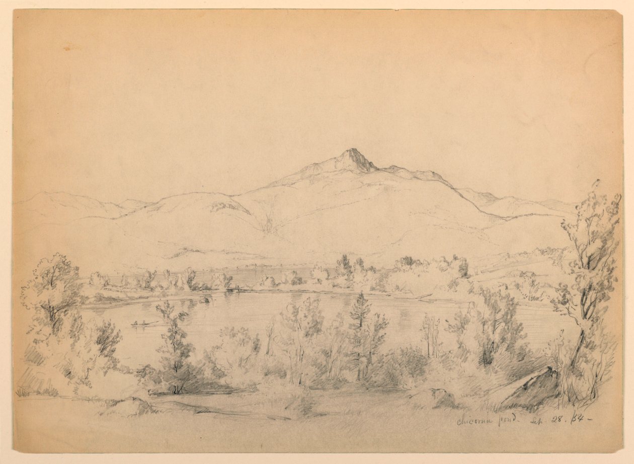 Tekening, Chocorua Pond and Mountain, New Hampshire, 28 september 1854 door Daniel Huntington