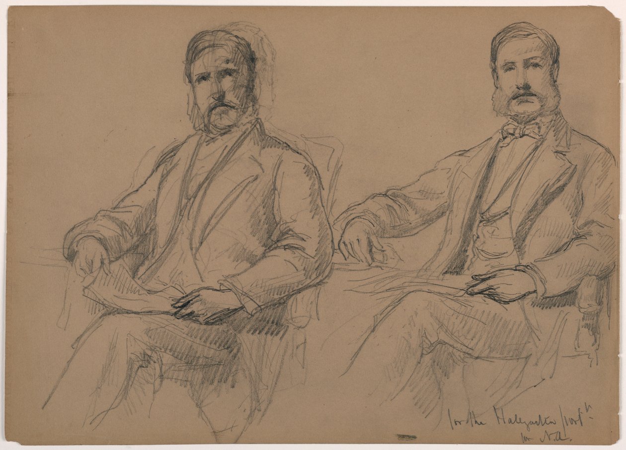 Tekening, Julius Hallgarten zittend, twee studies; Verso: Mr. Hunt staand, 1884 door Daniel Huntington