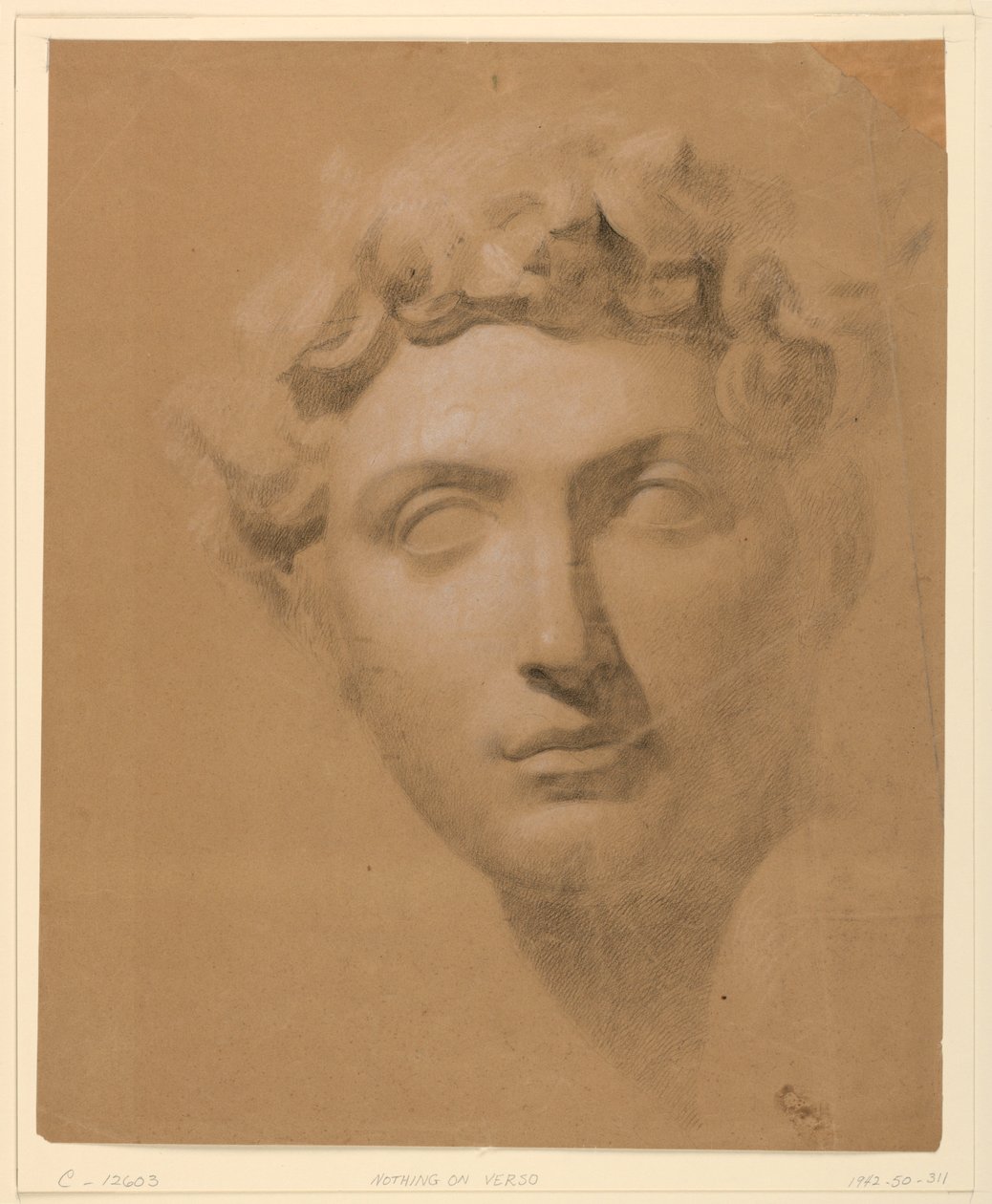 Tekening, Mannenhoofd van een gips, 1840 door Daniel Huntington