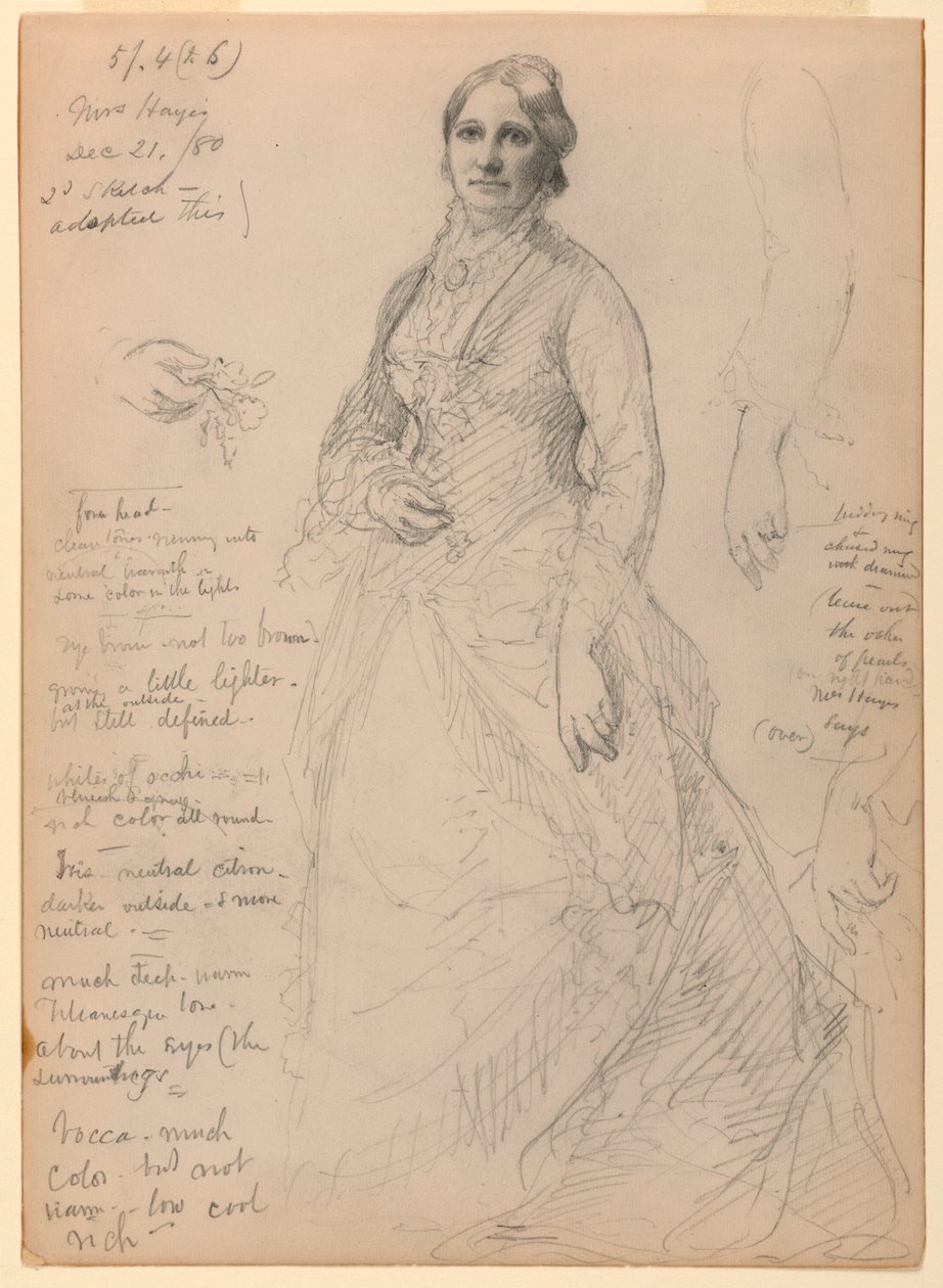 Tekening, mevrouw Rutherford B. Hayes, 21 december 1880 door Daniel Huntington