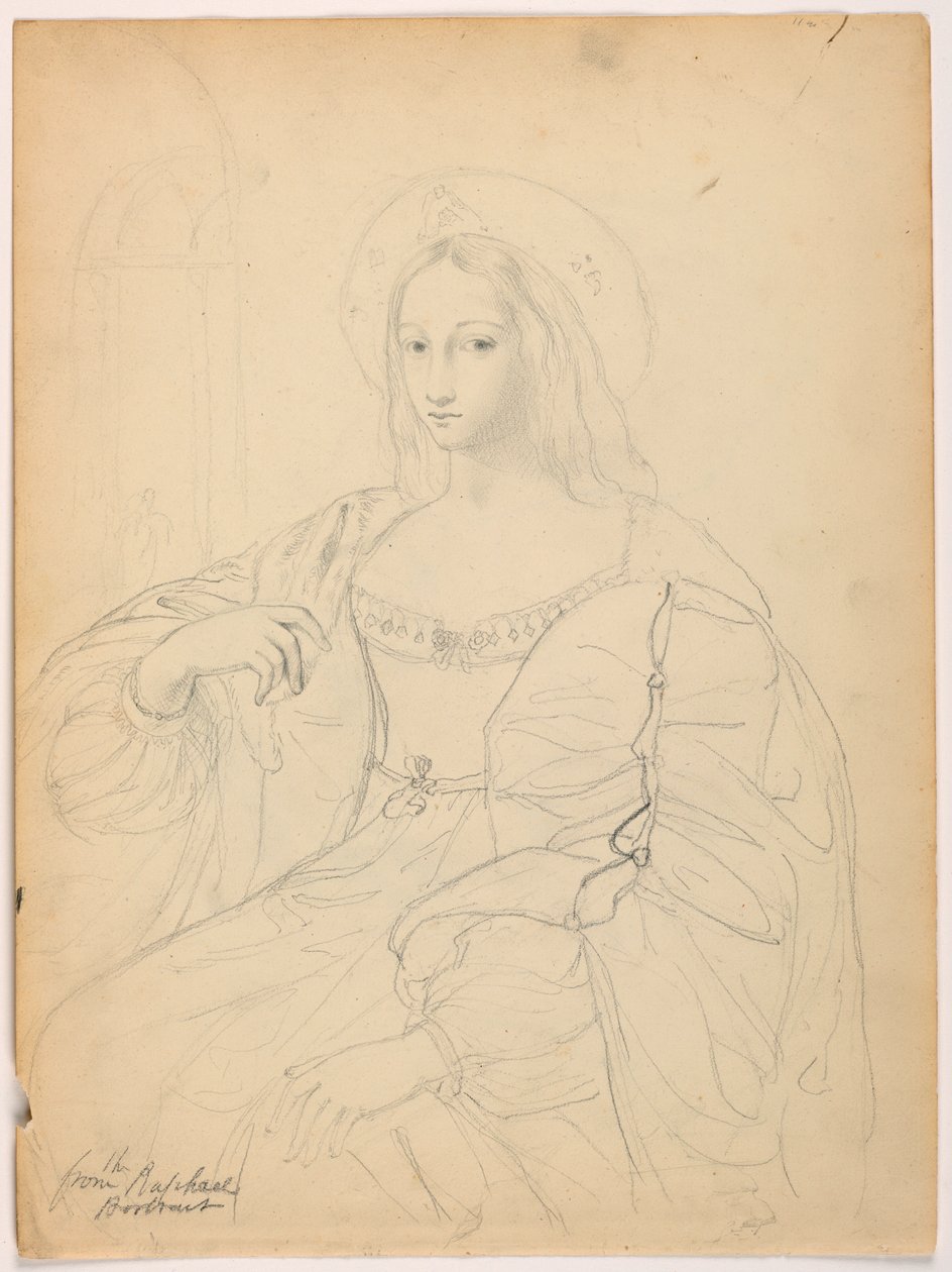 Tekening, Zittende figuur in hofkledij naar Rafaëls portret Jeanne D